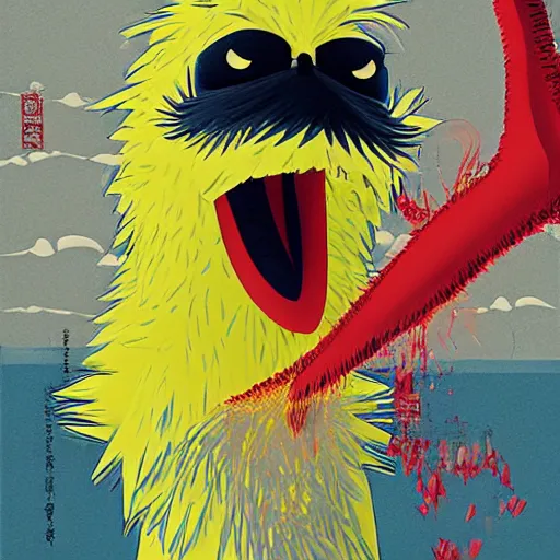Prompt: big bird from sesame street yelling in pain by ilya kuvshinov katsuhiro otomo