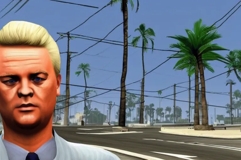 Prompt: geert wilders in grand theft auto vice city