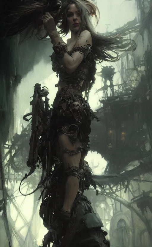 Image similar to a painting of death dealer, by jeremy mann, krenz cushart, artem demura, alphonse mucha, intricate, elegant, highly detailed, digital painting, artstation, concept art, smooth, sharp focus, illustration, art