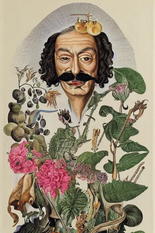 Image similar to salvadore dali mustache, by maria sibylla merian