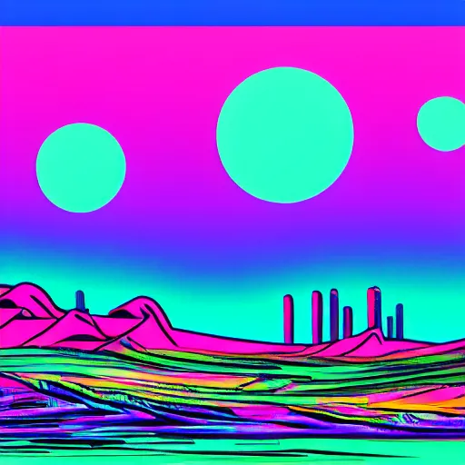 Prompt: a vibrant landscape in the style of synthwave