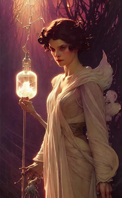 Image similar to magical witch gorgeous lighting by weta studio, mucha, bautista and norman rockwell and greg rutkowski and tom bagshaw and james gurney and lucasfilm