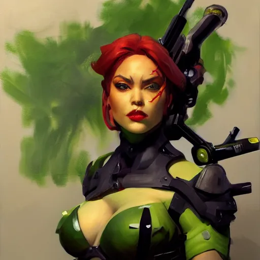 Image similar to greg manchess portrait painting of armored poison ivy as overwatch character, medium shot, asymmetrical, profile picture, organic painting, sunny day, matte painting, bold shapes, hard edges, street art, trending on artstation, by huang guangjian and gil elvgren and sachin teng