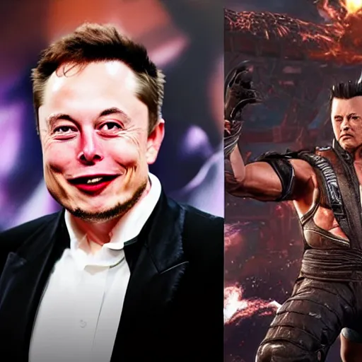 Image similar to Elon Musk as a character in Mortal Kombat videogame, highly detailed, high quality, HD, 4k, 8k, Canon 300mm, professional photographer, 40mp, lifelike, top-rated, award winning, realistic, sharp, no blur, edited, corrected, trending