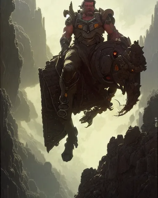 Image similar to josh brolin as reinhardt from overwatch, character portrait, concept art, intricate details, highly detailed by greg rutkowski, michael whelan and gustave dore