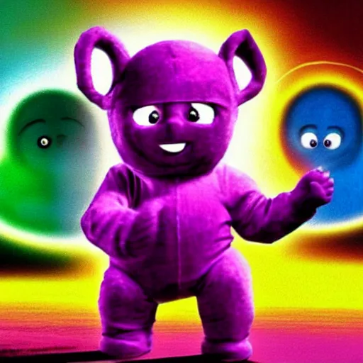 Image similar to Teletubbie in the style of GTA cover art