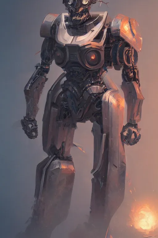 Image similar to full body portrait of an evil robot, D&D, fantasy, highly detailed, digital painting, artstation, smooth, concept art, sharp focus, illustration, art by artgem and Greg rutkowsku