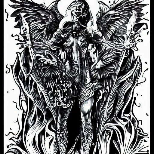 Prompt: angeles in hell, tattoo art, sketch, awesome line, illustration, 4 k,