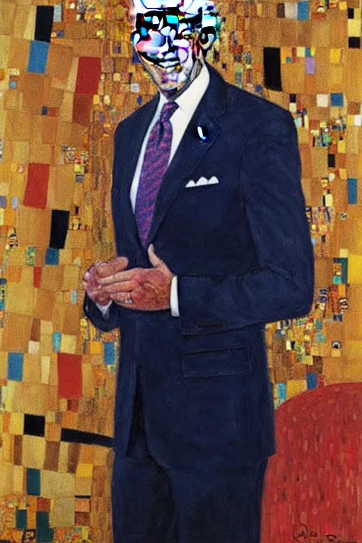 Image similar to joe biden, painting by gustav klimt
