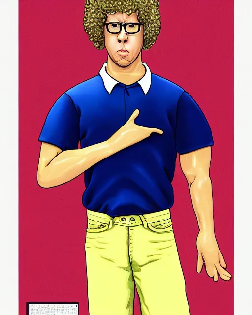 Image similar to character portrait of napoleon dynamite with the body of arnold schwarzenegger, 8 k, ultra realistic, photorealistic, fine details