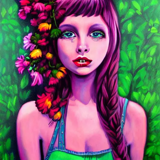 Image similar to Flowerpunk girl, painting by Chiptek