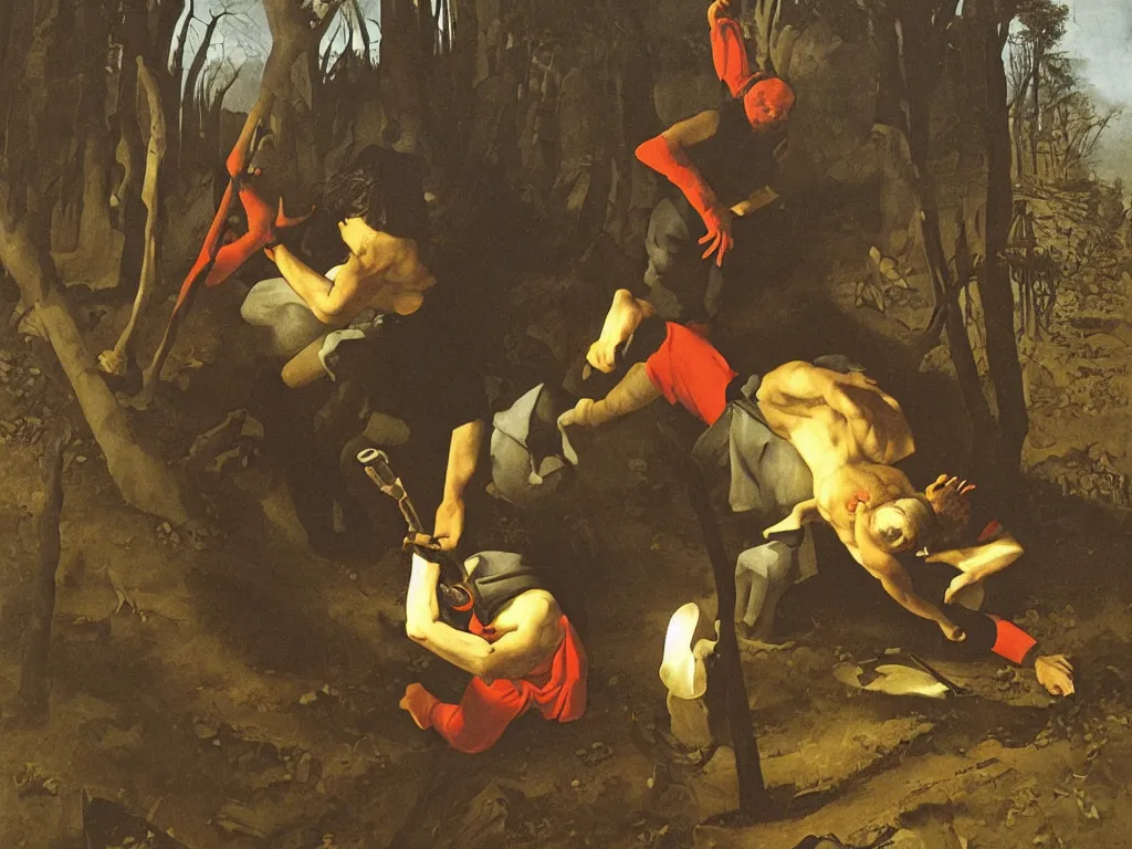 Image similar to man escaping from his grave. painting by georges de la tour