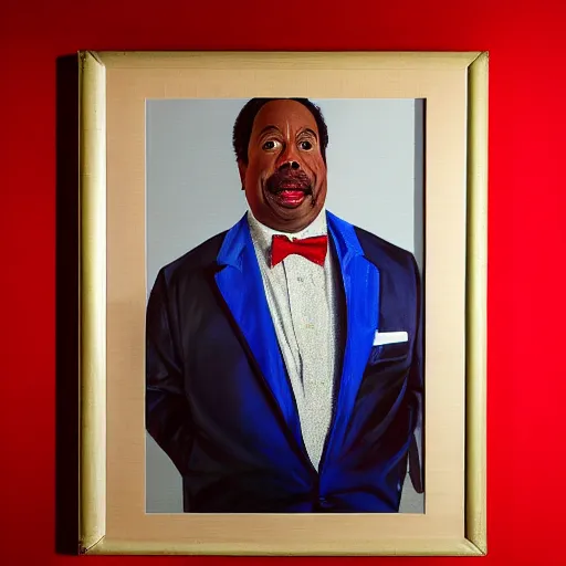 Image similar to ( ( ( portrait of leslie david baker as stanley hudson of the office television series ) ) ) a painting by igor kazarin, head to waist, light coming from the right side, red background