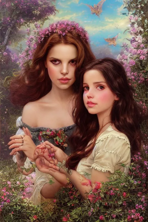 Image similar to Lana Del Rey, Lilia Alvarado, Sophie Anderson, Mark Arian, Bob Byerley, Charlie Bowater, Mark Brooks, Steve Henderson, Justin Gerard, Arthur Hughes, Edward Robert Hughes, Mark Keathley, Victor Nizovtsev, Carlos Shwabe, Ross Tran, WLOP