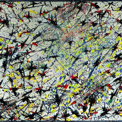 Image similar to birds eye view battle of cape ecnomus, in the style of jackson pollock