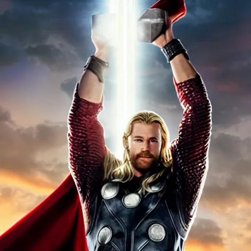 Image similar to thor holding Mjolnir