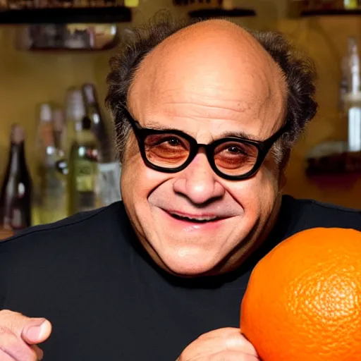 Prompt: danny devito in the form of an orange