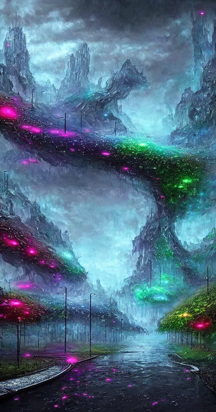 Prompt: realistic photo of acid rain in future, very hyper realistic, highly detailed, fantasy art station