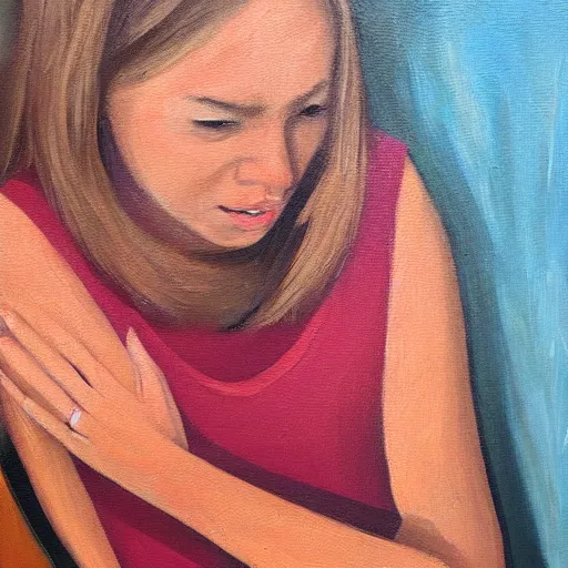 Prompt: She's going through a rollercoaster of emotions, oil painting