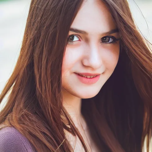 Image similar to real life photo of a beautiful girl, full body photoshoot, long brown hair, brown eyes, full round face, short smile, casual clothes, highly detailed, xf iq 4, 1 5 0 mp, 5 0 mm, f 1. 4, iso 2 0 0, natural light, adobe photoshop, adobe lightroom