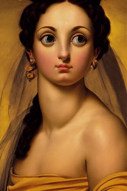 Image similar to beautiful woman, scared face, closeup, dressed in roman clothes, ultra detailed, art by Guido Reni style