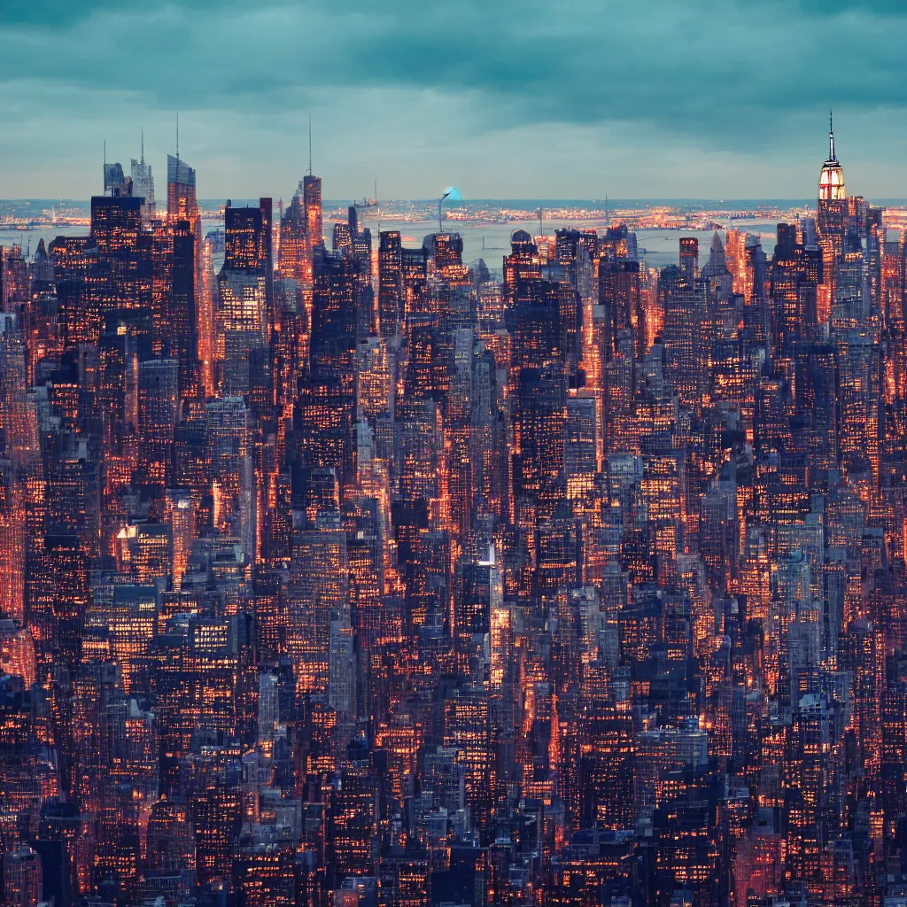 Prompt: new york city skyline in the style of neo noir, elaborated, vibrant, 8 k, sundawn