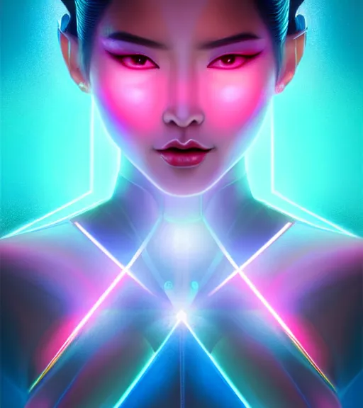 Image similar to symmetry!! asian princess of technology, solid cube of light, hard edges, product render retro - futuristic poster scifi, lasers and neon circuits, beautiful asian princess, intricate, elegant, highly detailed, digital painting, artstation, concept art, smooth, sharp focus, illustration, dreamlike, art by artgerm