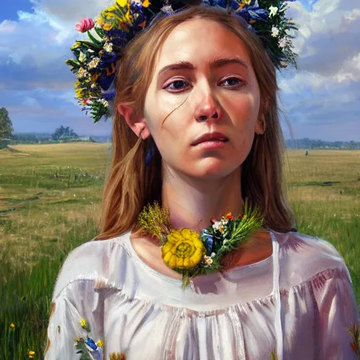 Image similar to midsommar 4, oil painting, ultradetailed, artstation, ultradetailed, digital painting, ultradetailed