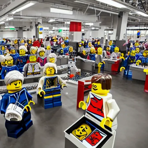 Prompt: LEGO Minifigure Factory in the US