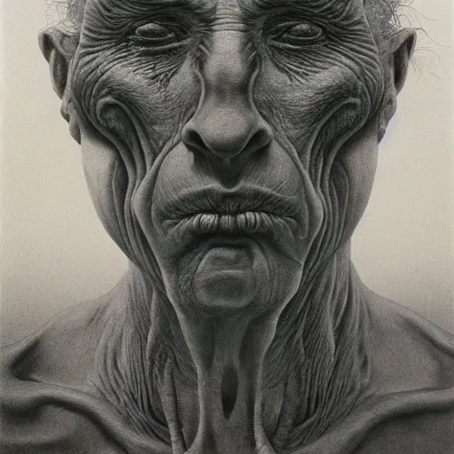 Prompt: a facial portrait of a creature by zdzisław beksiński