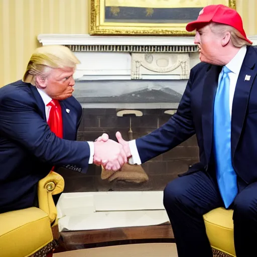 Image similar to professional photograph of a gorilla wearing a suit and donald trump shaking hands in the white house, 8 k, very intricate, very detailed,