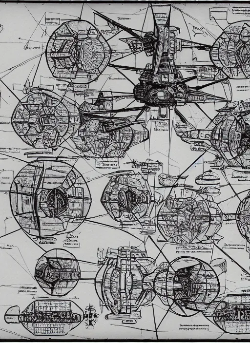 Image similar to detailed map of a tie fighter, detailed, cartography, technical drawing, blueprints, detailed, descriptive, directions, pictographs