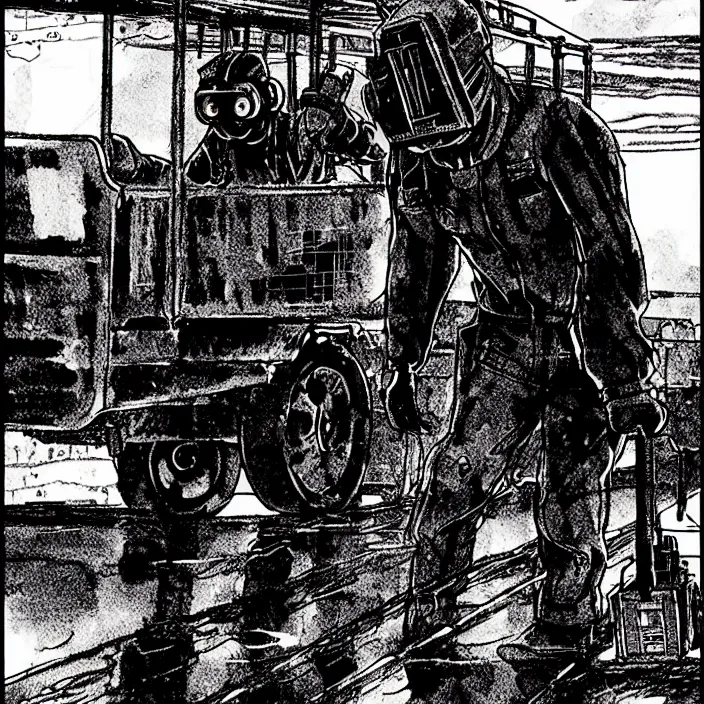 Image similar to sadie sink pulls a trolley in a coal mine. storyboard, scifi cyberpunk. by gabriel hardman, joe alves, chris bonura. cinematic atmosphere, detailed and intricate, perfect anatomy