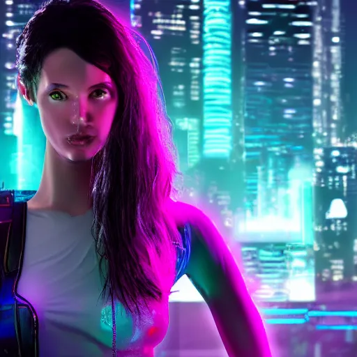 Prompt: a cyberpunk hologram of a beautiful young woman