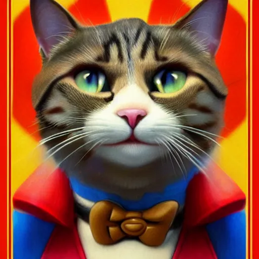 Image similar to Portrait of a Cat as Super Mario, Nintendo, super mario bros poster, highly detailed, digital painting, artstation, concept art, smooth, sharp focus, illustration, art by artgerm and greg rutkowski and alphonse mucha