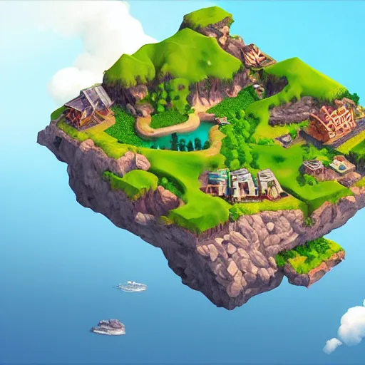 Image similar to isometric island in the sky, isometric invironment, 3d art, amazing detail, artstation