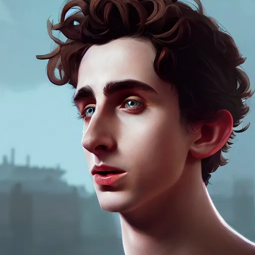 Image similar to portrait of timothee chalamet as the chosen one, mattepainting concept blizzard pixar maya engine on stylized background splash comics global illumination lighting artstation, sharp focus, lois van baarle, ilya kuvshinov, rossdraws