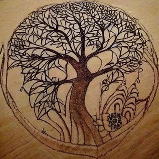 Prompt: garden , very beautiful! :: pyrography