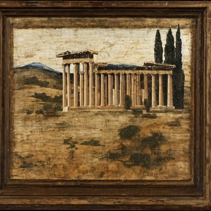 Prompt: a building in a serene landscape, ancient greek painting