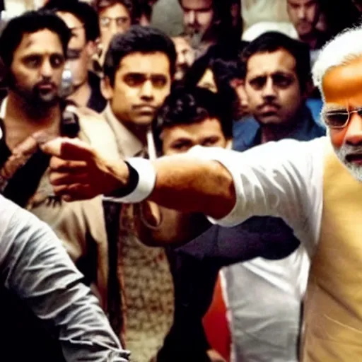 Image similar to narendra modi in fight club, surrounded by a lot of people, a still from the movie fight club 8 k