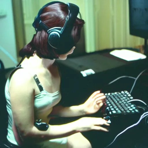 Prompt: Bjork playing Counter Strike 1.6, 35mm film