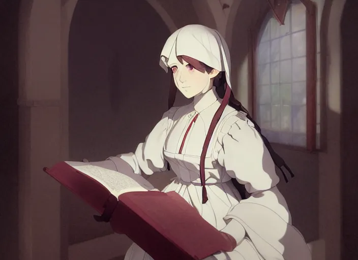 Image similar to germany 1 8 5 1, 3 1 year old florence nightingale, studying nursing at a christian school for women in germany., finely detailed perfect art, gapmoe yandere grimdark, trending on pixiv fanbox, painted by greg rutkowski makoto shinkai takashi takeuchi studio ghibli