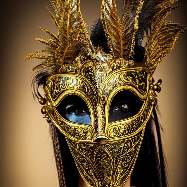 Image similar to full length portrait photo of a female warrior with ornate venetian mask highly detailed, 8 k, hdr, close up, smooth, sharp focus, high resolution, award - winning photo