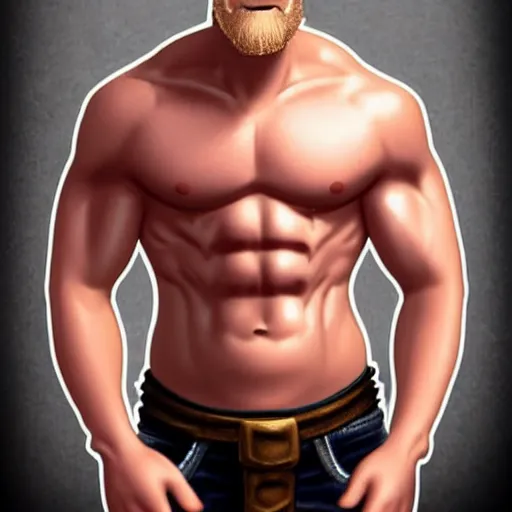 Prompt: TechnoViking male with no shirt, large muscles, bald head, dirty-blonde extended goatee, necklace chibi as a Funko Pop