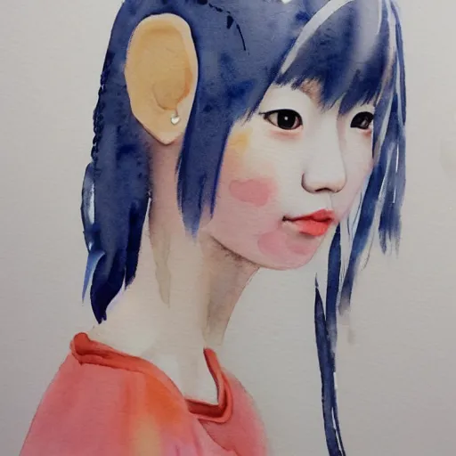 Image similar to watercolor portrait of Japanese girl, harajuku,