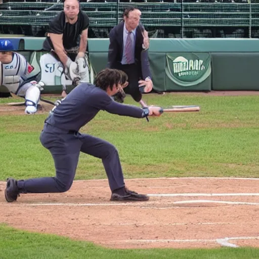 Image similar to saul goodman batting in a game of baseball