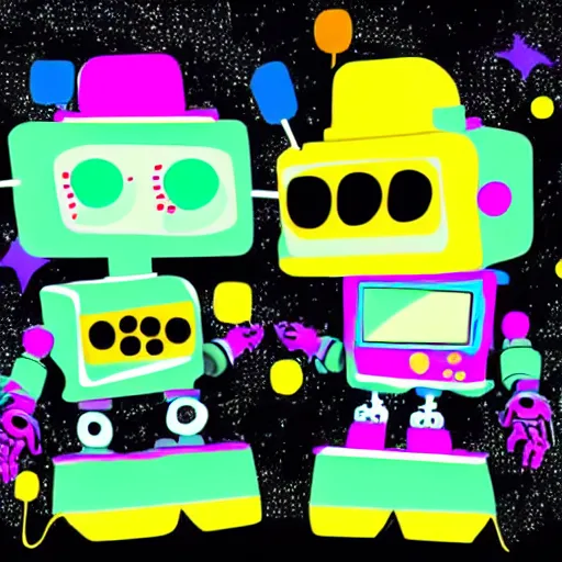 Prompt: cute robots partying