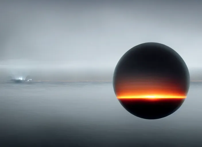 Prompt: ufo glowing sphere in the form of a black hole over the sea, fog, rain, volumetric lighting, beautiful, sharp focus, ultra detailed, jan urschel, dylan cole, marthe jonkers, james paick, thierry doizon, kai carpenter, ignacio fernandez rios, noir art house, 4 k, 3 5 mm, fujifilm