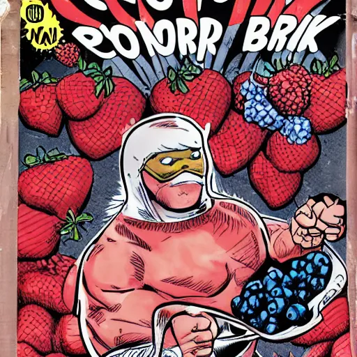 Image similar to comic book cover for the Central Pork Superheroes, pigs, berries, diamonds