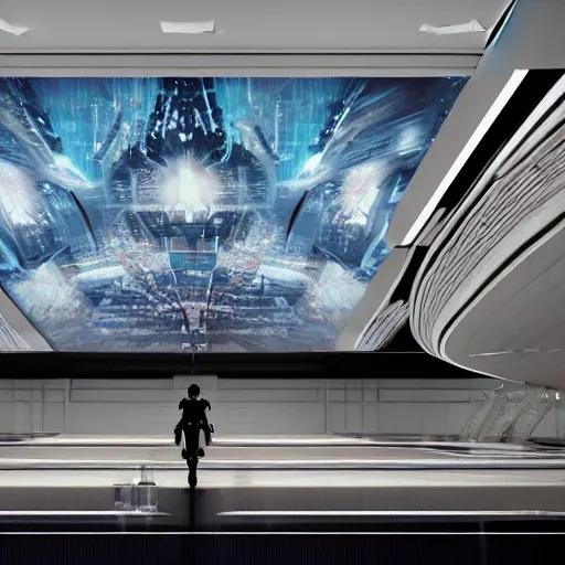 Image similar to sci-fi organic brutalism speed dynamic o x u wall panel on the coronation of napoleon painting and digital billboard in the middle, unreal engine 5, keyshot, octane, artstation trending, ultra high detail, ultra realistic, cinematic, 8k, 16k, in style of zaha hadid, in style of nanospace artstation, in plastic,dark, tilt shift,